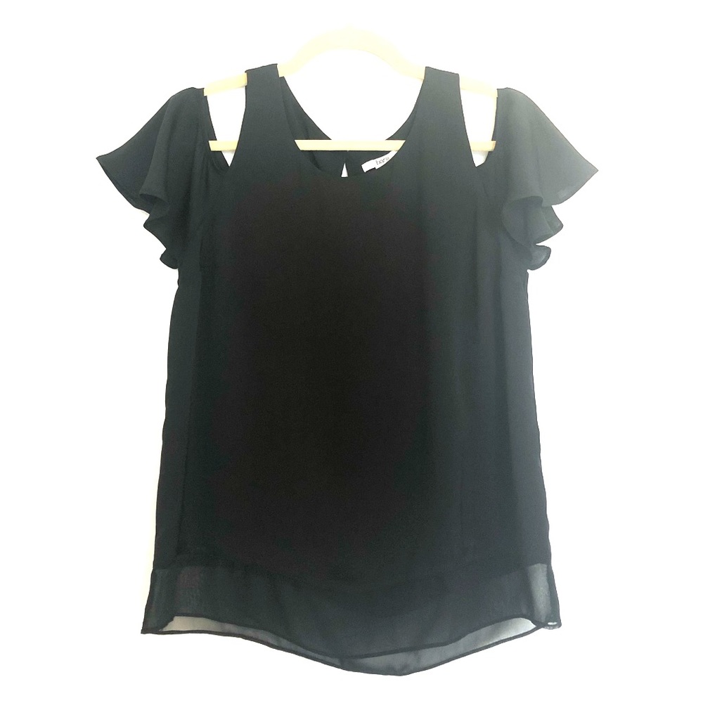 Bar III Black Cold Shoulder Flutter Sleeve Blouse
